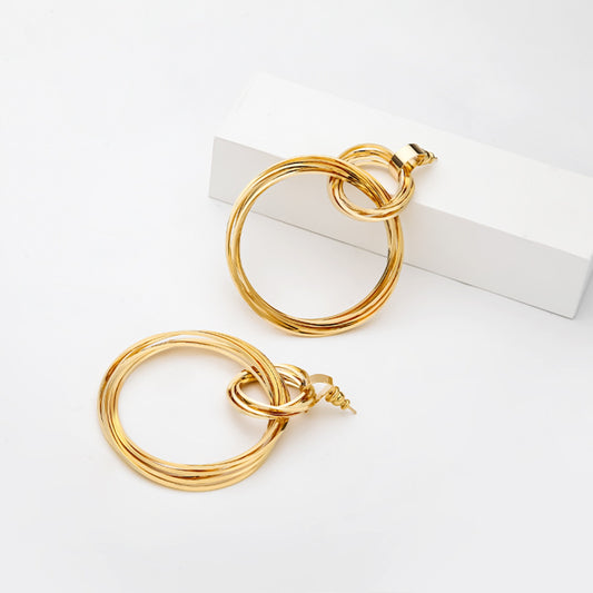 Stylish Gold-Plated Copper Double-Hoop Earrings