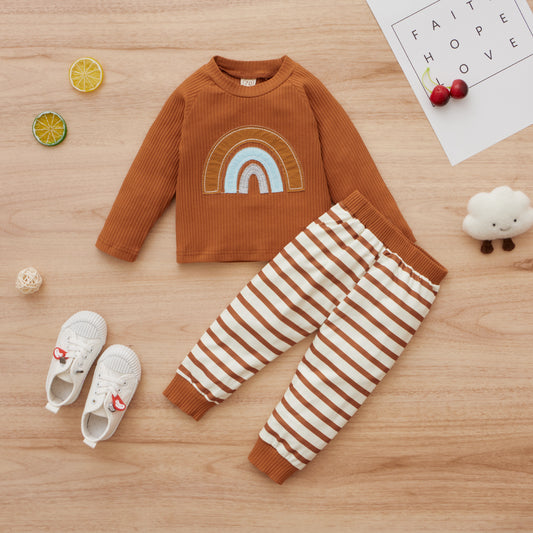 Hood Rainbow Cotton Sweater And Trousers Suit