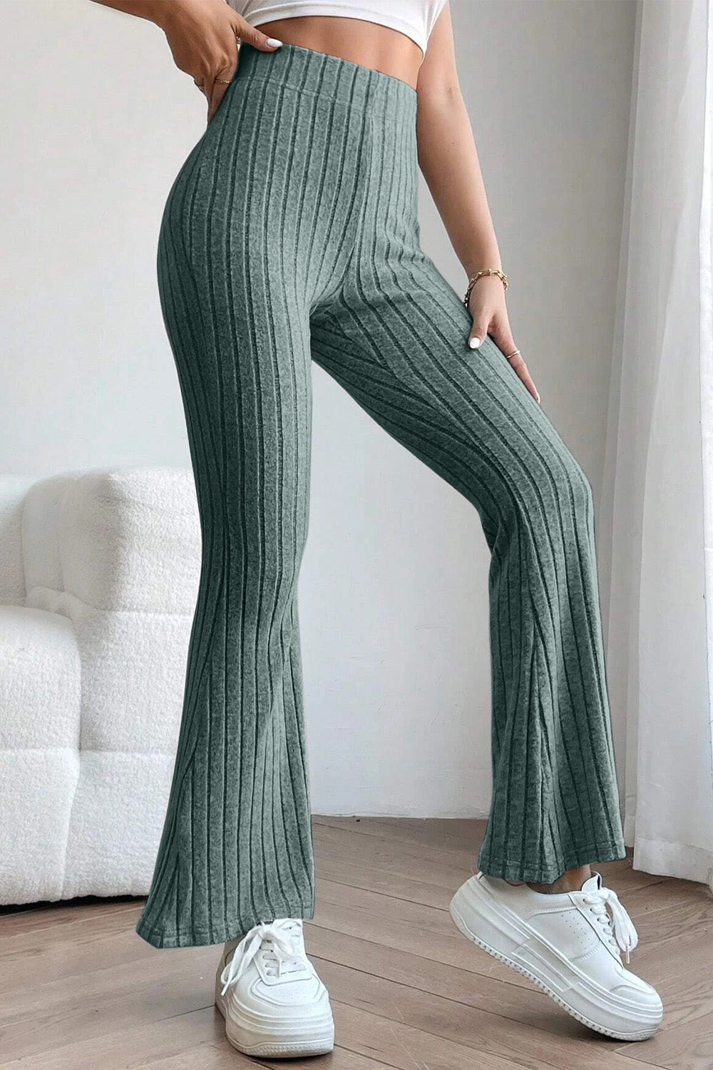 Green Color Flare Pants For Women