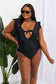 Chic black seashell adorned swimsuit with ruffle sleeves