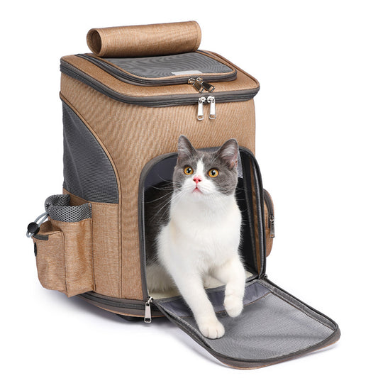 Portable Folding Trolley Pet Backpack: Traveling Cat Carrier