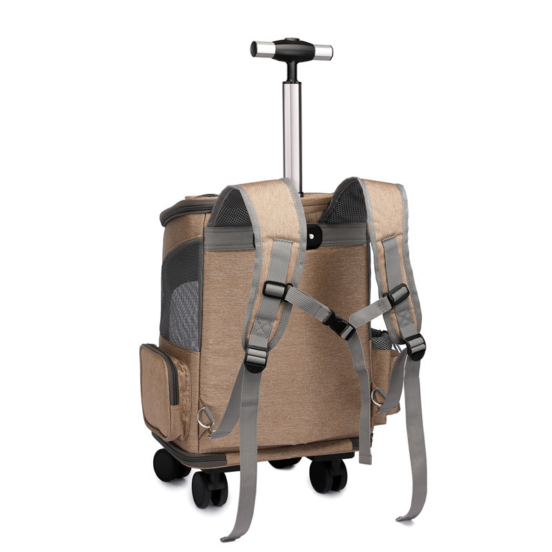 Convenient Pet Backpack with Folding Trolley for Cat Travel