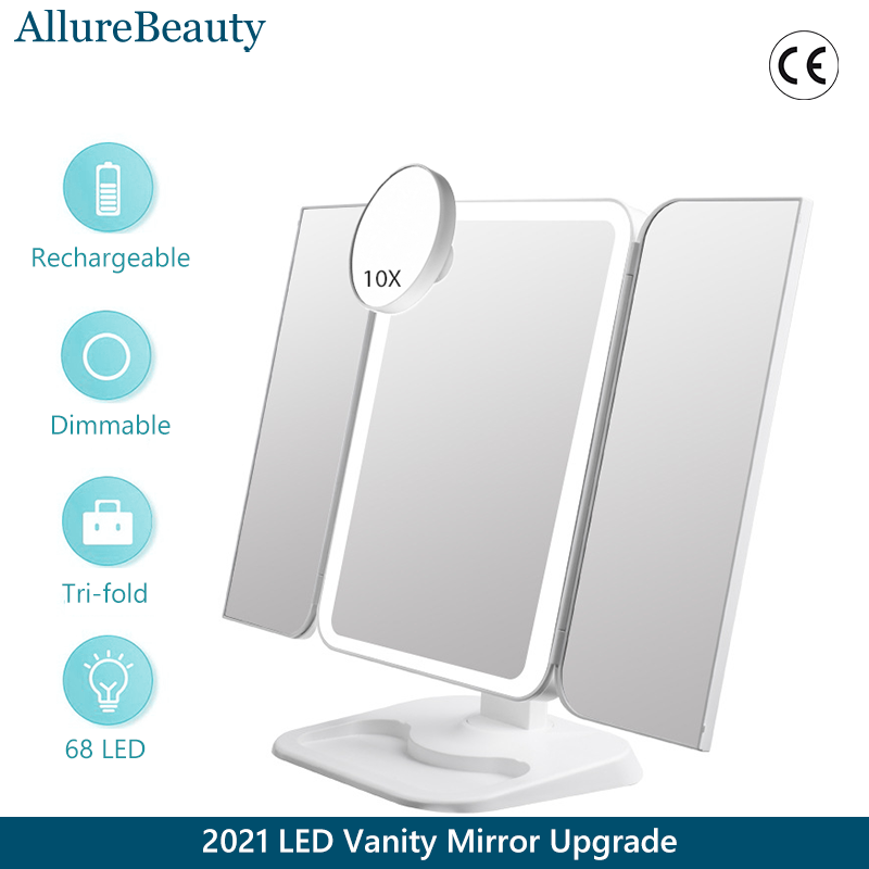 Trifold Makeup Mirror with 68 LED Lights for Vanity