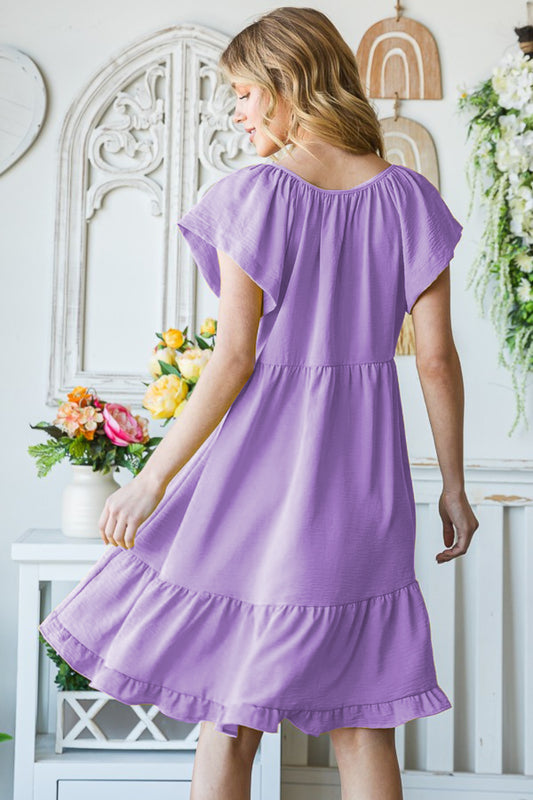 Trendy Reborn J Short Sleeve Dress with Textured Ruffle Hem