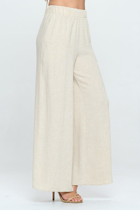 Stylish Cream Color Wide Leg Pants with Pocket