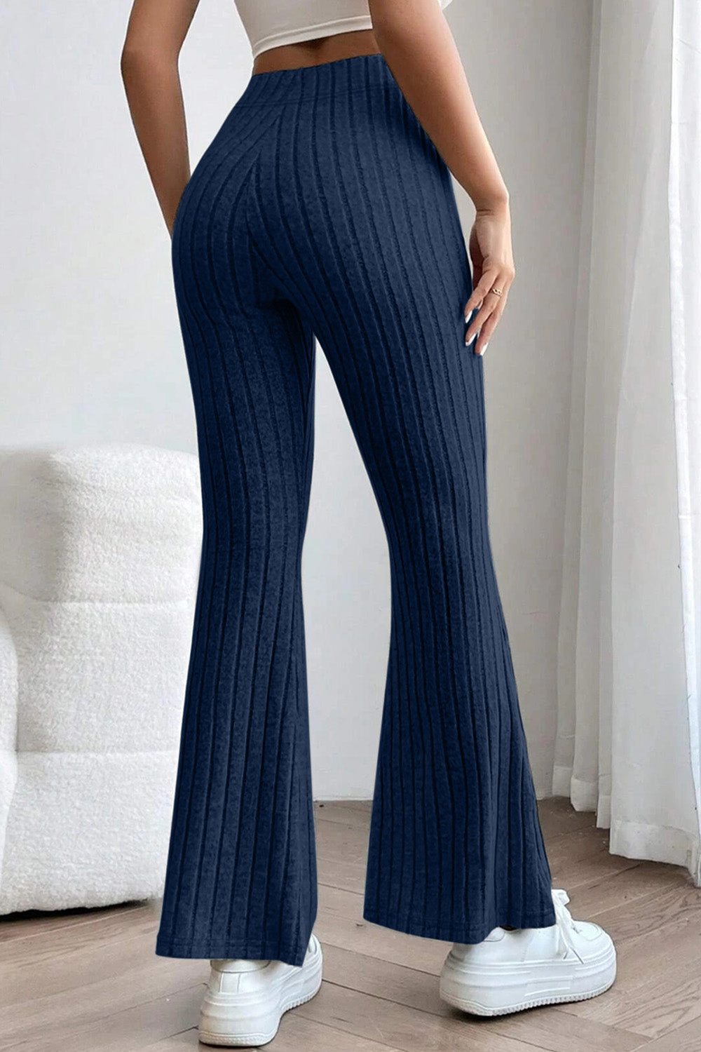  Full Size Ribbed With High Waist Flare Pants