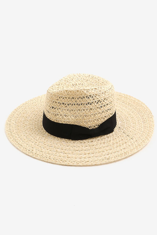 Cream Color Fame Wide Brim Straw Weave Sun Hat