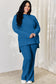 Dark Blue Color High-Low Top and Wide Leg Pants Set