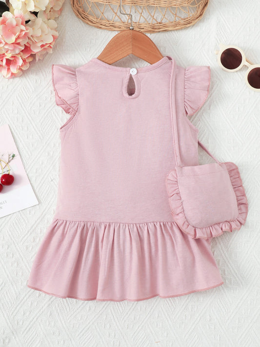 Round neck pink dress with frills