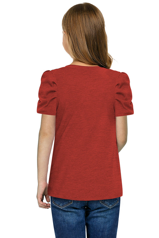 Stylish Red Color Round Neck Puff Sleeve T-Shirt