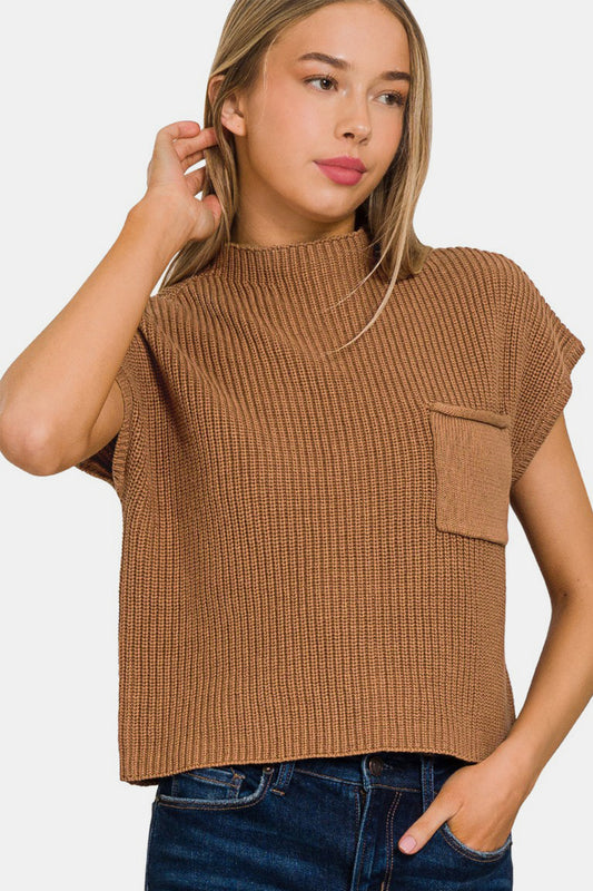 Chic Zenana Mock Neck Short Sleeve Cropped Sweater