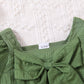 Green Color Top and Belted Shorts Set