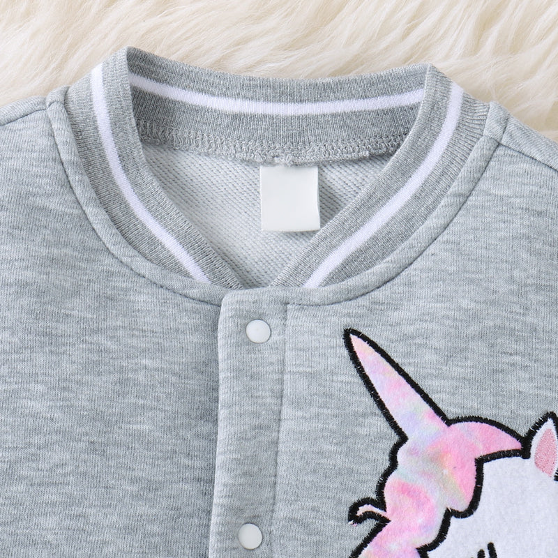 Playful Unicorn Print Jacket with Long Sleeves