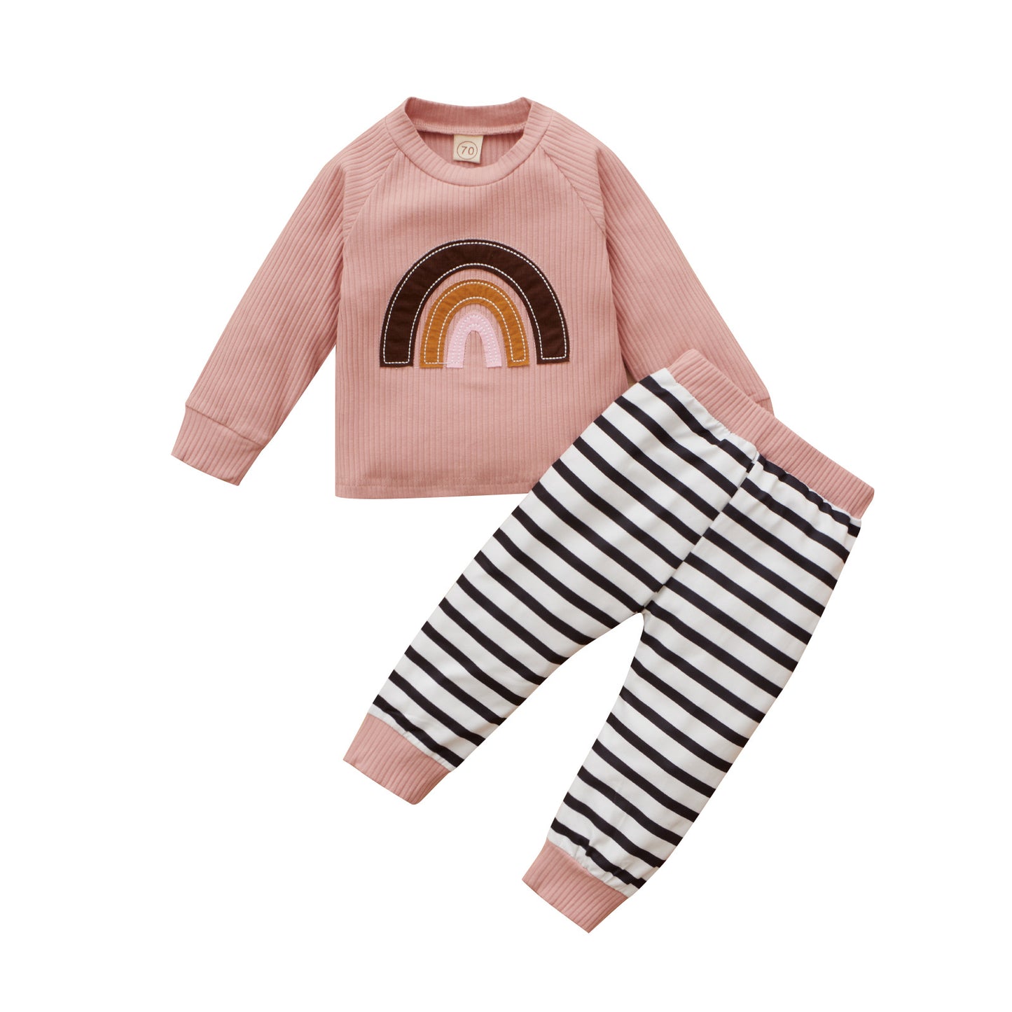 Lively Cotton Sweater and Trousers Suit with Rainbow Pattern