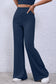 Dark Blue Color  Full Size Ribbed High Waist Flare Pants