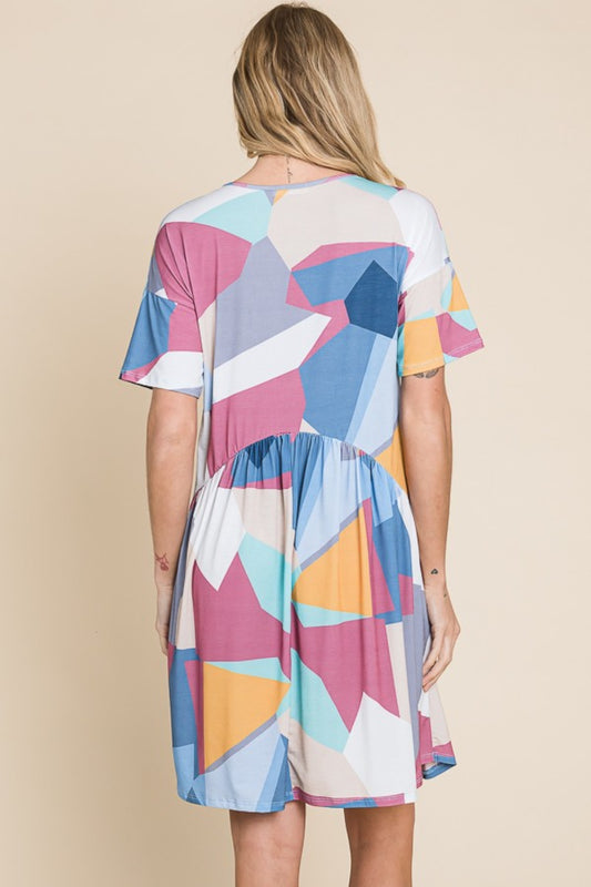 Chic BOMBOM Color Block Ruched Short Sleeve Dress