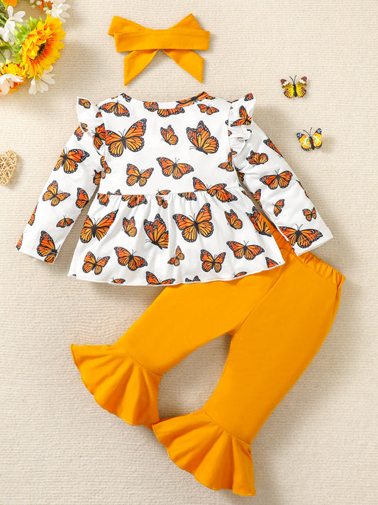 Stylish Set with Butterfly Print Top and Pants