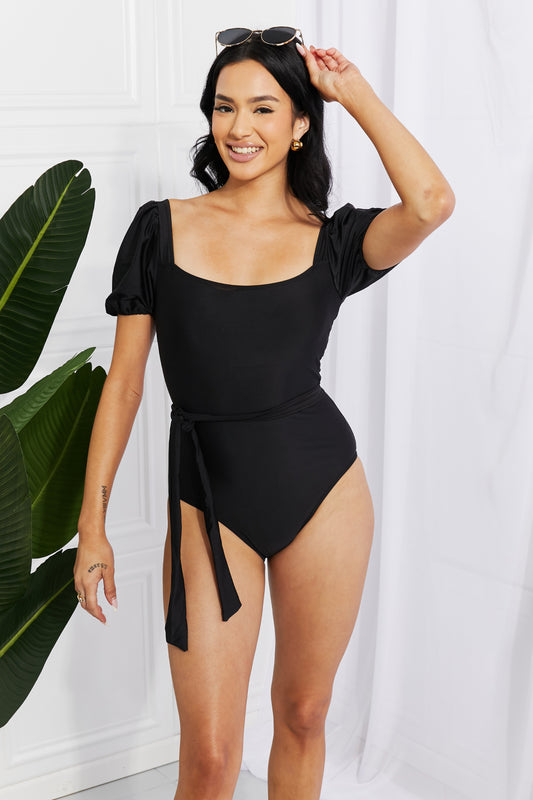 Black Color Swim Salty Air Puff Sleeve One-Piece