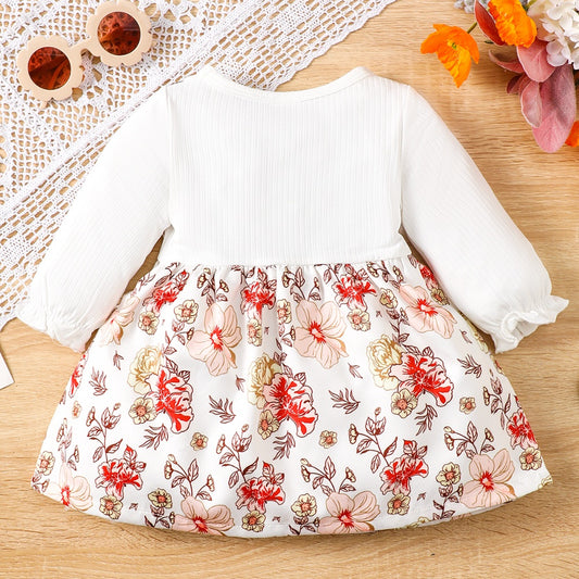 White Color Floral Bow Detail Dress