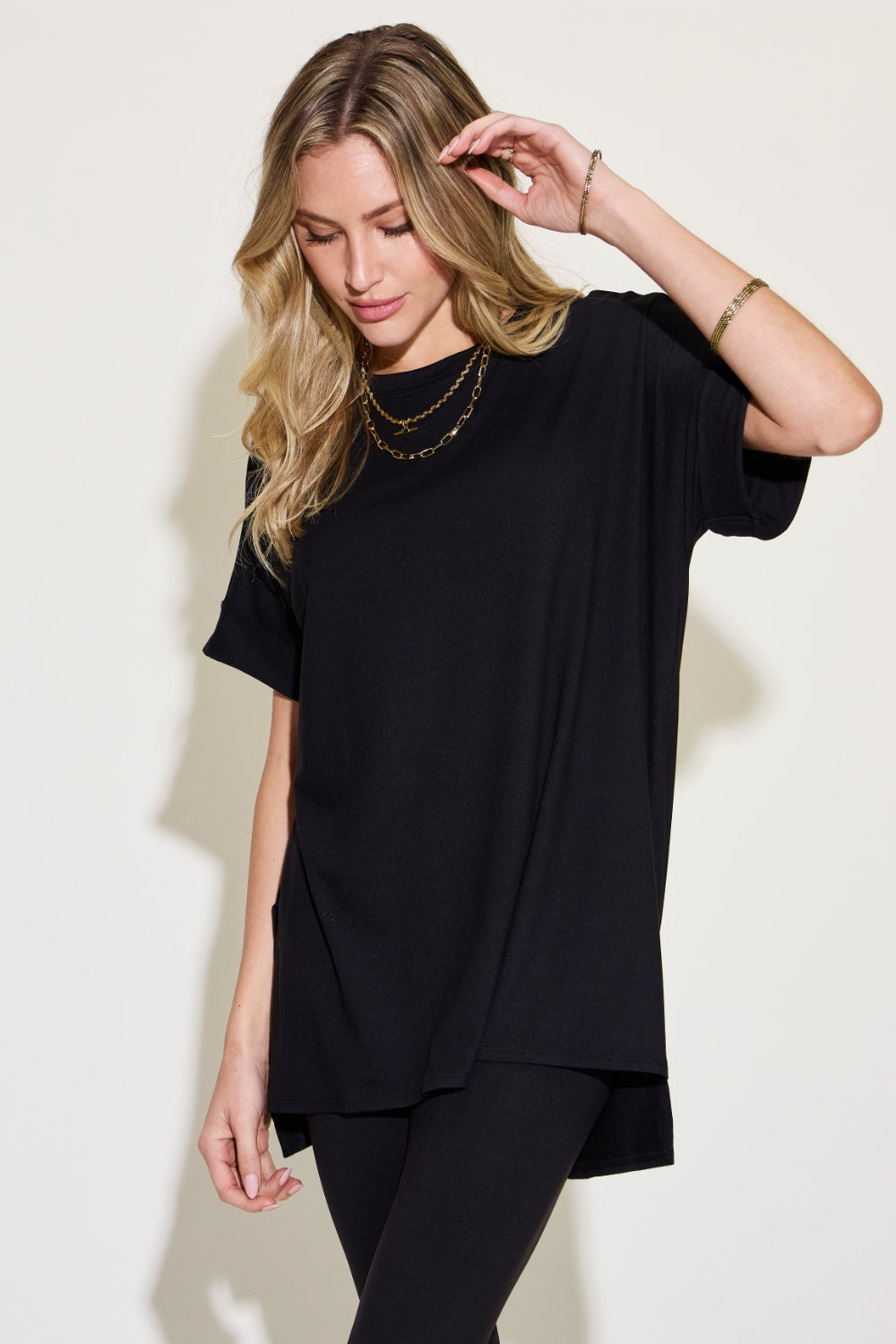 Chill Zenana Plus Size Short Sleeve Slit T-Shirt and Leggings Lounge Set