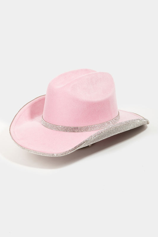 Pink Color  Trim Faux Suede Hat