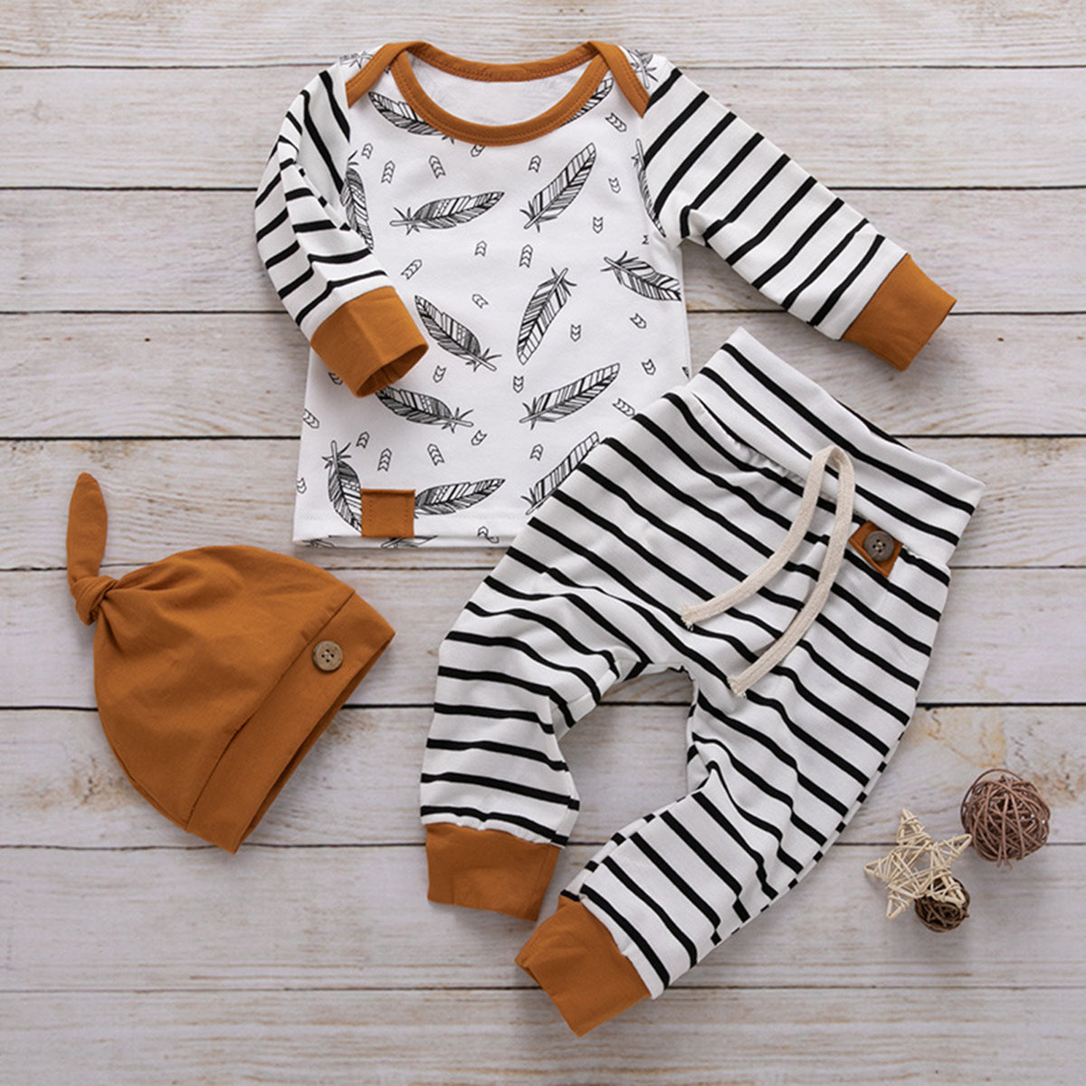 Striped Printed Long Sleeve Top and Tied Pants Set: Casual Chic