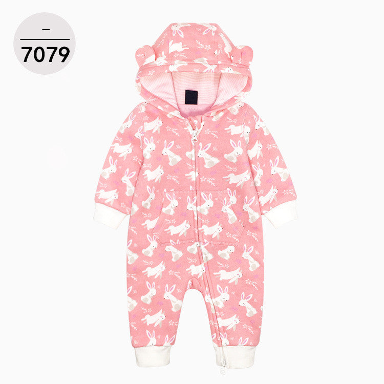 Light Cream Colored  One-piece Zipper Hooded Sweater For Children