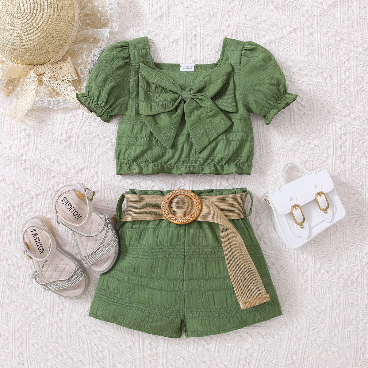 Green Color Pink top and shorts set for little ones