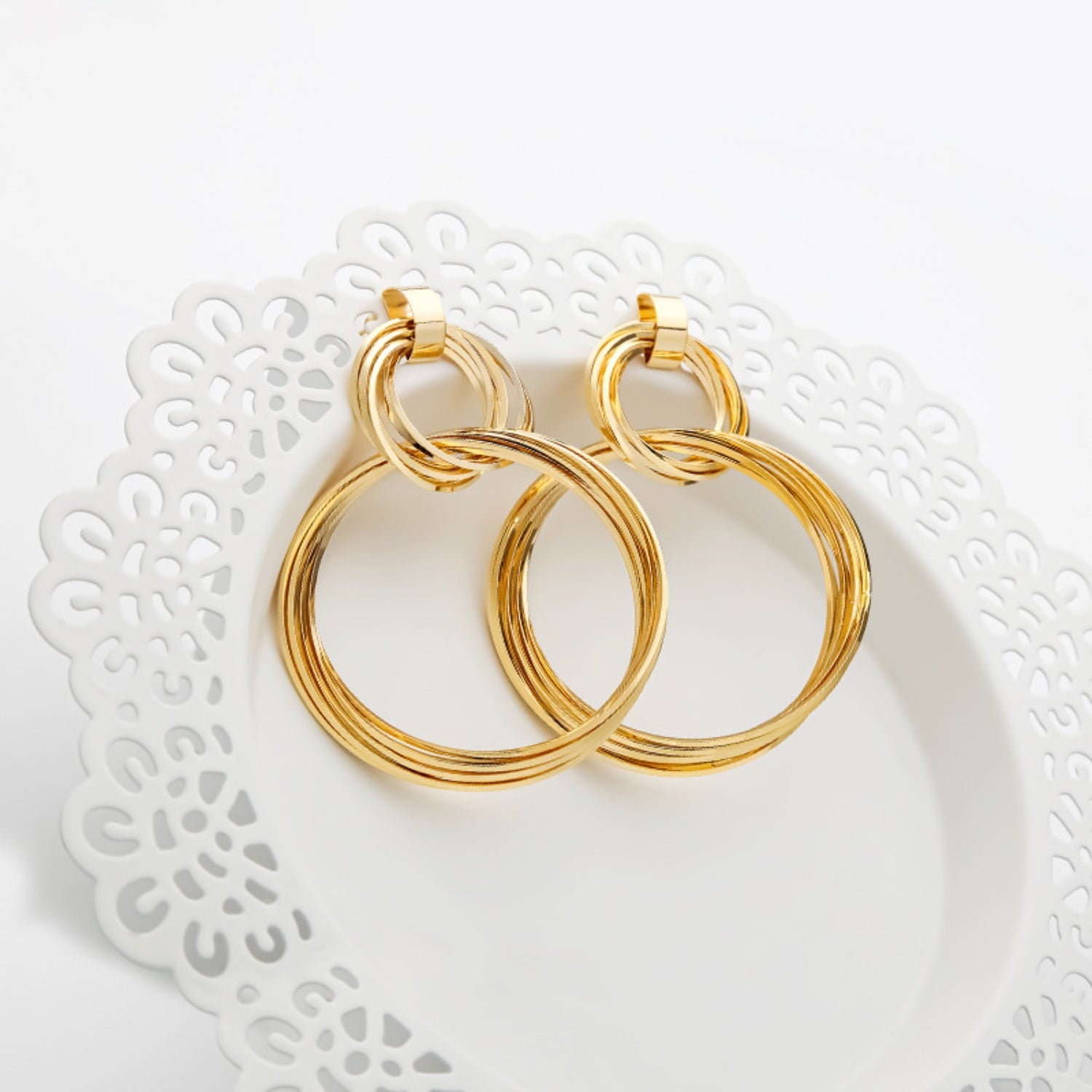 Modern Gold-Plated Copper Double-Hoop Dangle Earrings