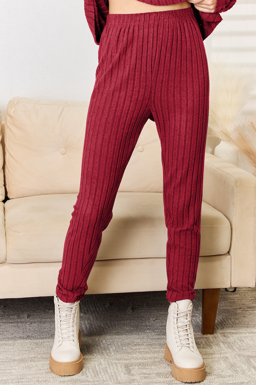 Red Color Long Sleeve Top and Pants Set