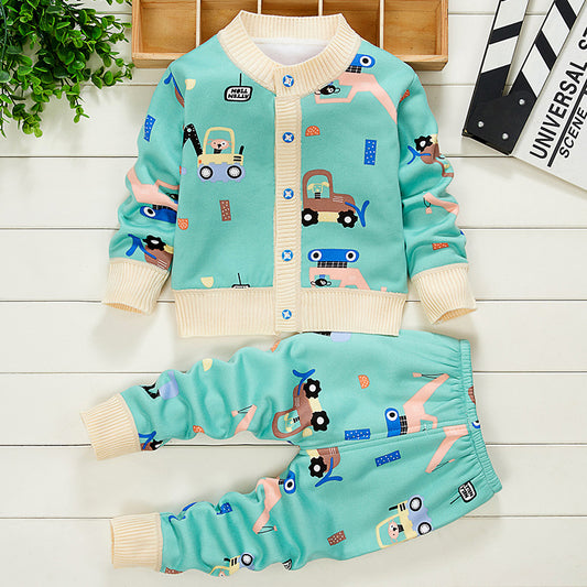 Snug Two-Piece Cartoon Baby Children's Clothing Set with Cashmere Sweater
