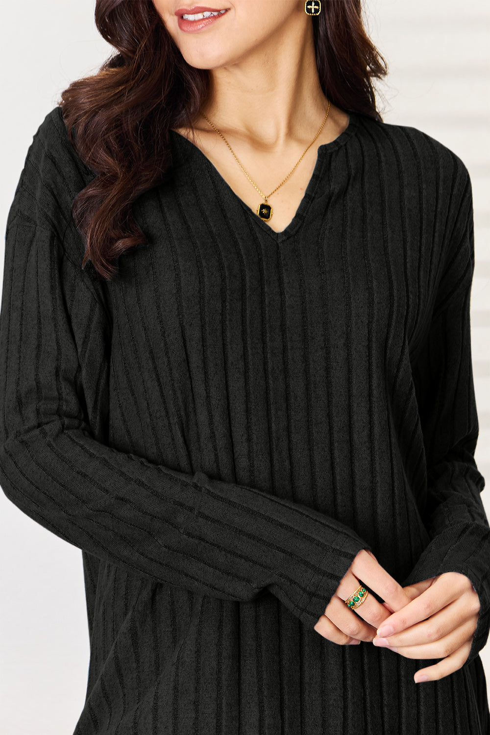 Bold Black Color  Long Sleeve Top and Pants Set