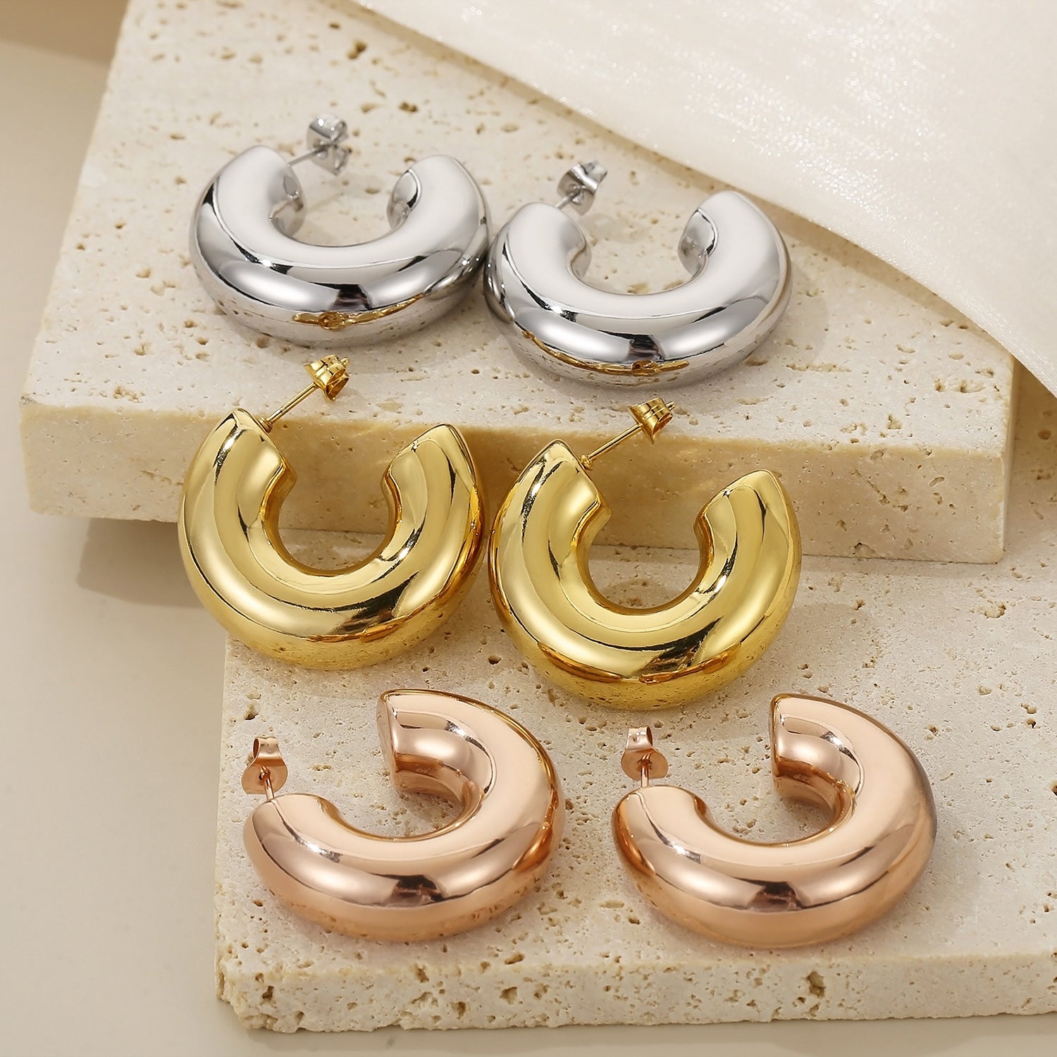 Contemporary Stainless Steel C-Hoop Earrings