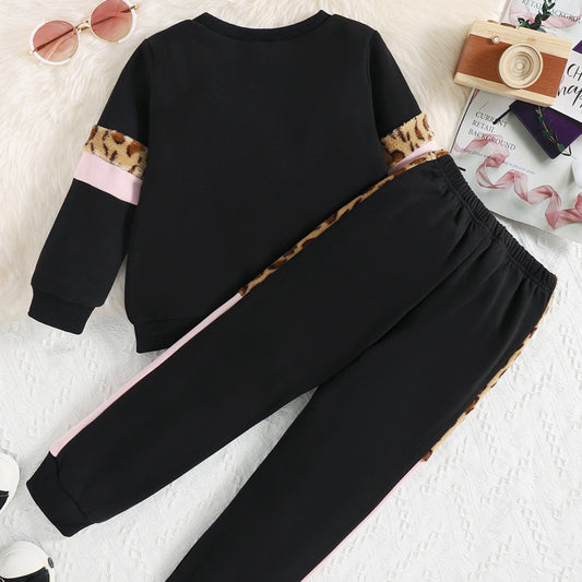 Chic Color Block Round Neck Long Sleeve Top and Long Pants Ensemble