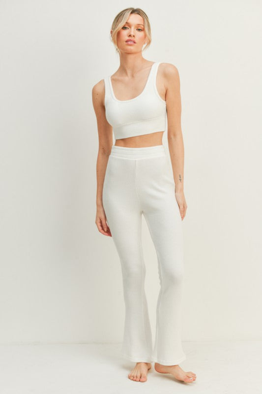 White Color Tank and High Waist Flare Pants Set