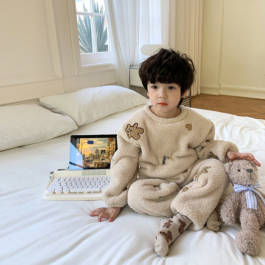 Cozy Cotton Velvet Homewear Suit with Cute Cartoon Design