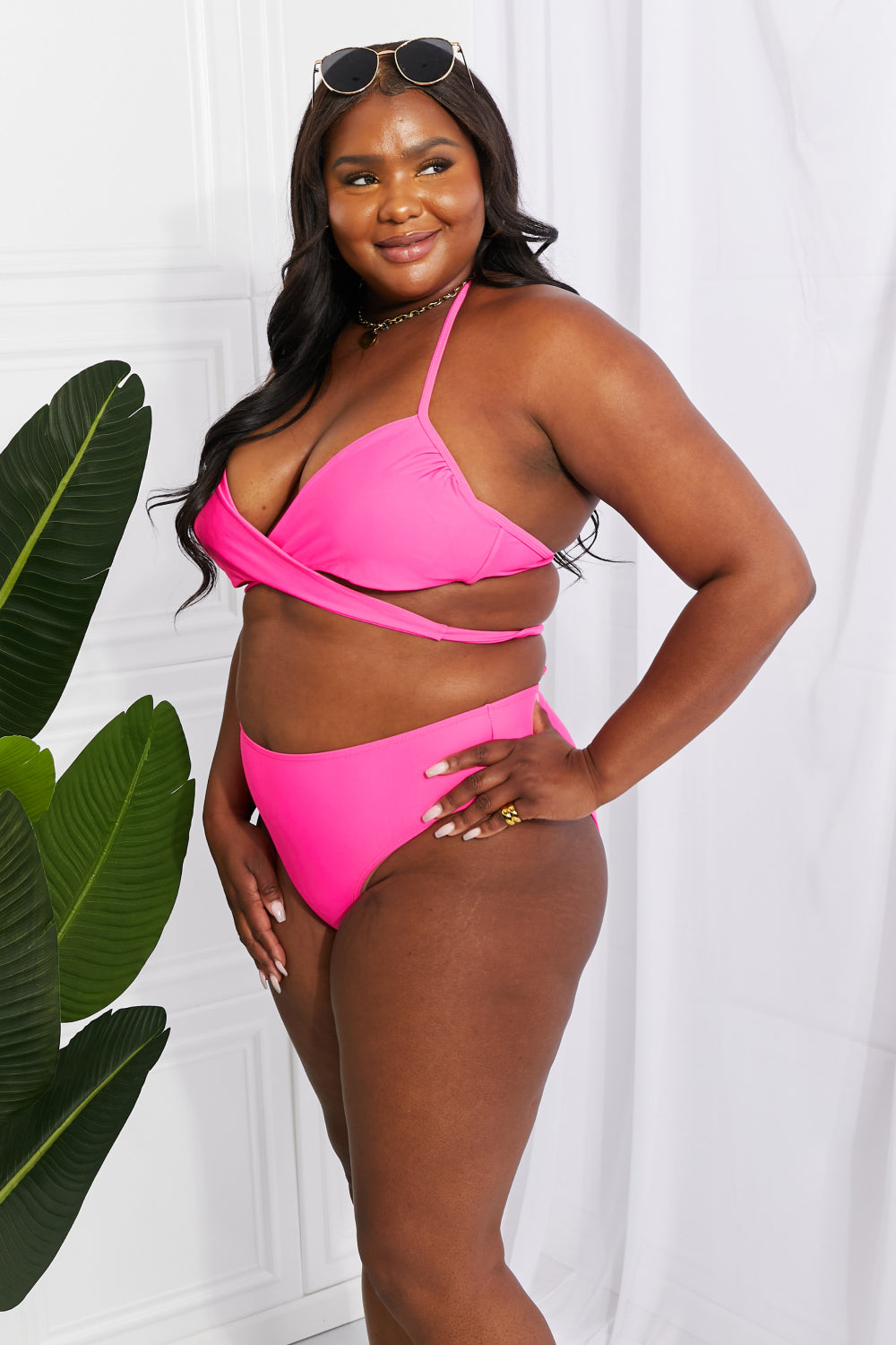 West Swim Pink Bikini Set: Halter Top
