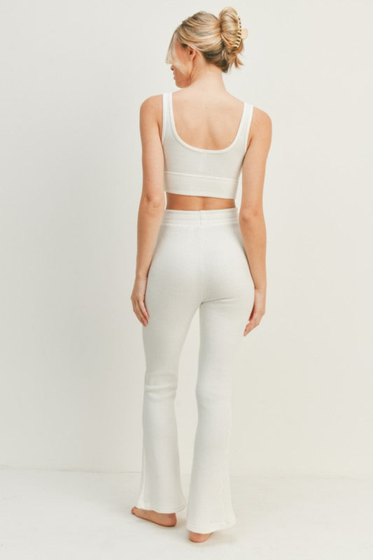 Stylish White Color Tank and High Waist Flare Pants Set