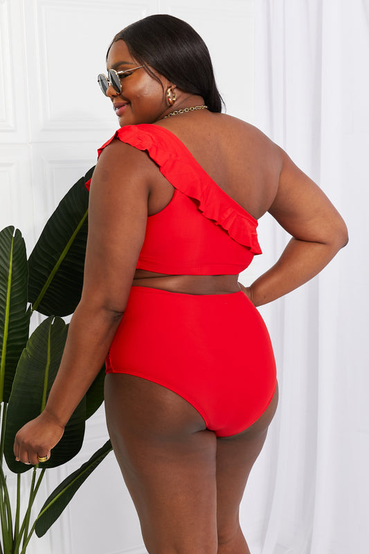 Red one-shoulder bikini