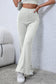 White Color Full Size Ribbed High Waist Flare Pants