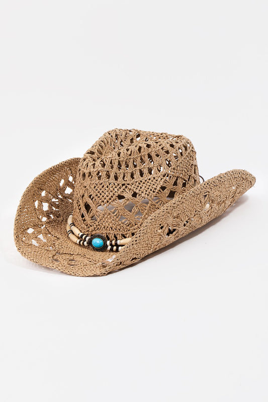 Brown Color Cutout Strap Weave Straw Hat