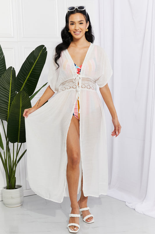 White Color West Swim Sun Goddess Tied Maxi Cover-Up
