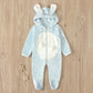 Blue Color Long-sleeved Rabbit Hooded Padded Jumpsuit