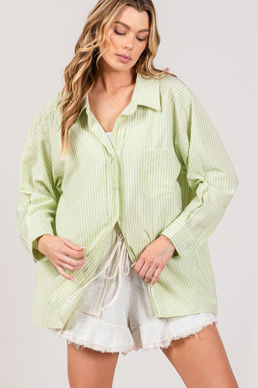 Green Color Button Up Side Slit Shirt