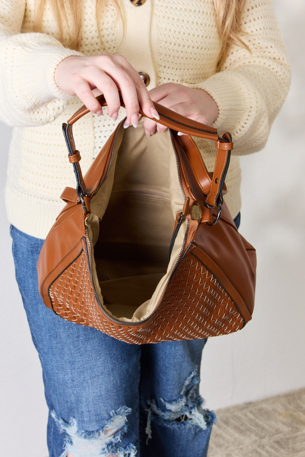 Fashionable Weaved Vegan Leather Handbag from SHOMICO