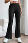 Stylish Black Color Full Size Ribbed High Waist Flare Pants