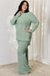 Stylish Green Color High-Low Top and Wide Leg Pants Set