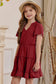 Charming Girls' Dress with Frilled Notched Neck and Puff Sleeves
