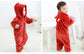 Bold Red Color Child Bear Jumpsuit Hooded Single-breasted Romper