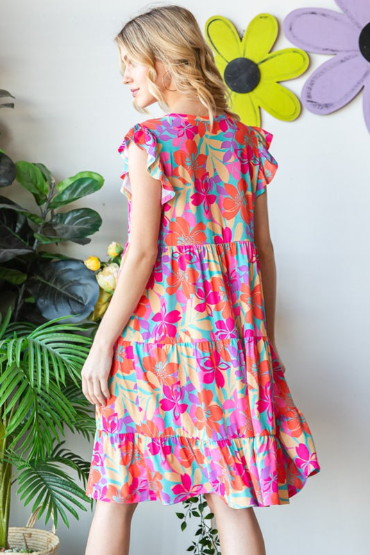Heimish Floral Cap Sleeve Tiered Dress in Full Size